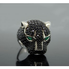 EFFY 925 Sterling Silver Black Spinel Green Onyx Panther Head Ring Size 10