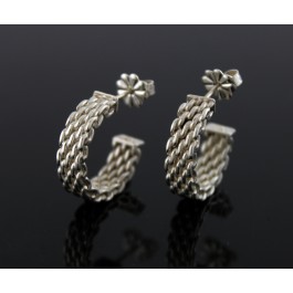 Tiffany & Co Somerset Sterling Silver 5mm Wide Woven Mesh Huggie Hoop Earrings