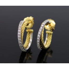 David Yurman Crossover 18k Two Tone White Yellow Gold 23mm Diamond Hoop Earrings