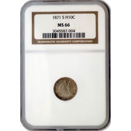 1871 S H10C Seated Liberty Half Dime NGC MS66 Gem Uncirculated Coin TOP POP