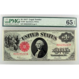 Series of 1917 $1 Legal Tender Note Sawhorse Fr#39 PMG Gem UNC 65 EPQ #87