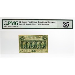 1862-1863 50C 50 Cents Fractional Currency First Issue Fr#1312 E PMG VF25