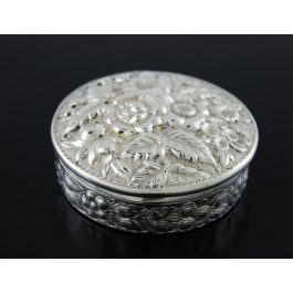Antique Black Starr & Frost #5 Sterling Silver Floral Repousse Round Trinket Box