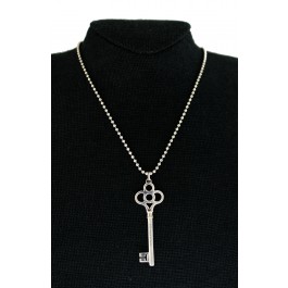 Tiffany & Co Sterling Silver 2.5" Crown Key Pendant Beaded Chain Necklace 20"