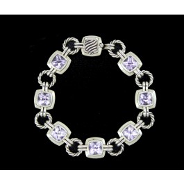 David Yurman Renaissance Sterling Silver Amethyst Station Bracelet Size 6.75"