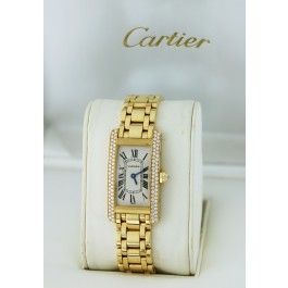 Cartier Tank Americaine 1710 18k Yellow Gold Factory Diamond Quartz Watch W/ Box
