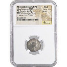 d. 44 BC Roman Imperatorial Julius Caesar AR Denarius NGC Ancients Choice Fine