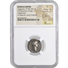 27 BC - AD 14 Roman Empire Augustus AR Denarius Silver NGC Ancients Fine 4/5 3/5