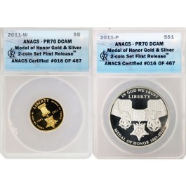 2011 P W $1 $5 Medal Of Honor Commemorative Gold Silver ANACS PR70 DCAM FR #16