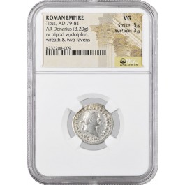 AD 79-81 Roman Empire Titus AR Denarius Silver NGC Ancients VG 5/5 3/5