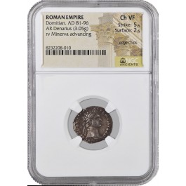 AD 81-96 Roman Empire Domitian AR Denarius Silver NGC Ancients Choice VF 5/5 2/5