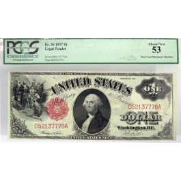 Series 1917 $1 Legal Tender Note Red Seal Sawhorse Fr#36 PCGS AU53 Great Montana