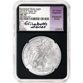 2018 W $1 1oz Burnished Silver American Eagle NGC MS70 Elizabeth Jones Black Retro