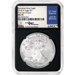 2018 W $1 1oz Burnished Silver American Eagle NGC MS70 John Mercanti Black Retro