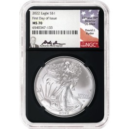 2022 $1 1oz Silver American Eagle NGC MS70 David Ryder Black Retro