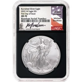 2022 W $1 1oz Burnished Silver American Eagle NGC MS70 Michael Gaudioso Black Retro