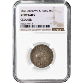 1853 Arrows & Rays 25C Seated Liberty Quarter Silver NGC XF Detail Cleaned Coin