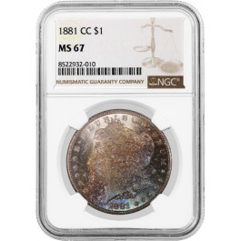 1881 CC Carson City $1 Morgan Silver Dollar NGC MS67 Gem Uncirculated Coin Toned