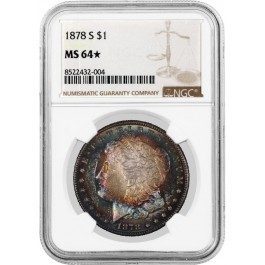 1878 S $1 Morgan Silver Dollar NGC MS64 Star Monster Toned Bullseye Rainbow Coin