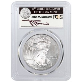 2011 W $1 Burnished Silver American Eagle PCGS MS70 FS John Mercanti Signed Label 