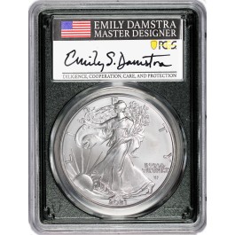 2021 $1 1 oz Silver American Eagle Type 2 PCGS MS70 FDOI Emily Damstra Signed Label