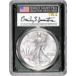 2022 $1 1 oz Silver American Eagle PCGS MS70 FDOI Emily Damstra Signed Label