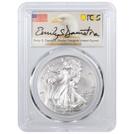 2023 W $1 1 oz Burnished Silver American Eagle PCGS SP70 Emily Damstra Signed Label