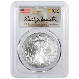 2023 $1 1 oz Silver American Eagle PCGS MS70 FDOI Emily Damstra Signed Label