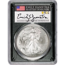 2023 $1 1 oz Silver American Eagle PCGS MS70 FDOI Emily Damstra Signed Black Core