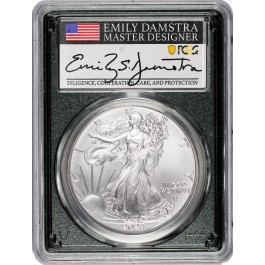 2024 $1 1 oz Silver American Eagle PCGS MS70 FDOI Emily Damstra Signed Black Core