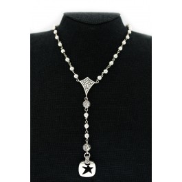 Versani 925 Sterling Silver Cut Out Stencil Star Pendant Rosary Bead Necklace