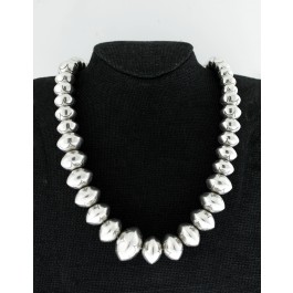 LH Navajo Native American Sterling Silver Graduated Bench Saucer Bead Necklace