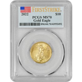 2022 $10 1/4 oz Gold American Eagle PCGS MS70 First Strike Flag Label Coin