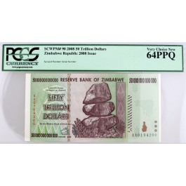 2008 $50 Trillion Dollars Reserve Bank Of Zimbabwe PCGS VCH New 64PPQ 