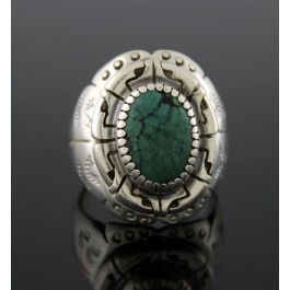 Old Pawn FB Navajo Native American 925 Sterling Silver Turquoise Ring Size 9