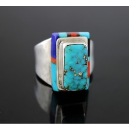 John Shopteese Potawatomi Native American Sterling Silver Inlaid Gemstone Ring