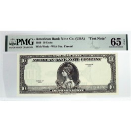 1929 10 Units American Bank Note Company Test Note With Wmk PMG Gem UNC 65 EPQ