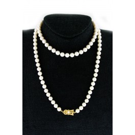 Vintage Mikimoto 18k Yellow Gold 6.5mm - 7mm Cultured Pearl Strand Necklace 31"