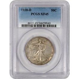 1938 D 50C Walking Liberty Silver Half Dollar PCGS XF45 Key Date Coin