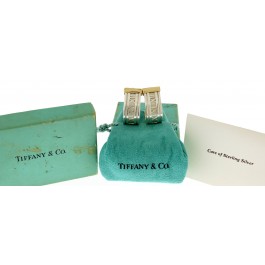 1995 Tiffany & Co Italy Atlas 18k Gold Sterling Silver Huggie Hoop Earrings