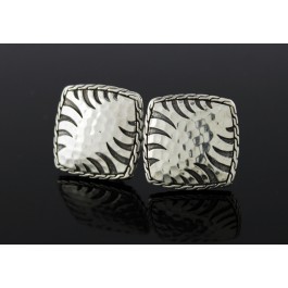 Pair Of John Hardy Palu Macan 925 Sterling Silver Hammered Square Omega Earrings
