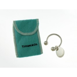 Vintage 2001 Tiffany & Co Sterling Silver Round Tag Charm Horseshoe Key Ring
