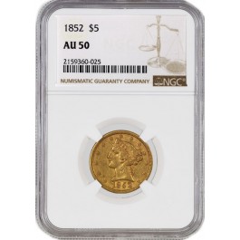 1852 $5 Liberty Head Half Eagle Gold NGC AU50 About Uncirculated Coin
