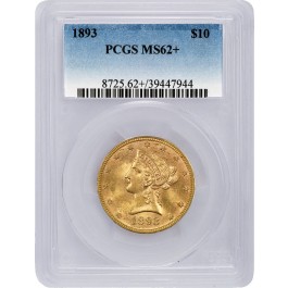 1893 $10 Liberty Head Eagle Gold PCGS MS62+ Uncirculated Coin