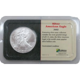 2002 $1 American Silver Eagle Sealed Littleton Holder 1 oz .999 Fine BU