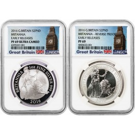 2016 £2 2 Coin Set Proof Great Britain 1oz Silver Britannia NGC PF69 UC ER