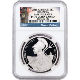 最も信頼できる Britannia Silver 1oz Britain Great Proof £2 2015 NGC UC PF70 コレクション