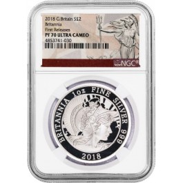 2018 £2 Proof Great Britain 1oz Silver Britannia NGC PF70 UC FR