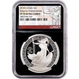 2018 £2 Proof Great Britain 1oz Silver Britannia Oriental Border NGC PF70 UC