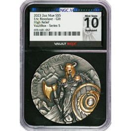 2023 $5 Niue Eric Bloodaxe Gilt High Relief Vault Box Series 5 NGC X MS10 Antiqued